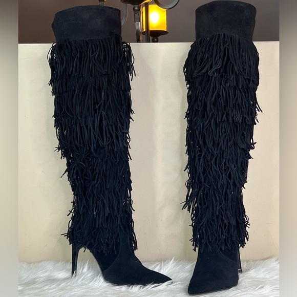 Jeffrey Campbell Shoes - Jeffrey Campbell GoLightly Black Fringe Boot